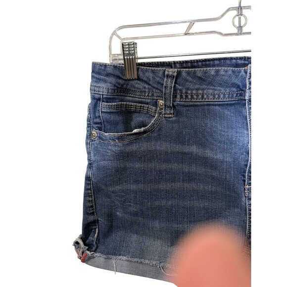 Seven7 Womens Distressed Denim Jean Shorts With Frayed Hem & Embroidered Size 14 - Picture 3 of 8